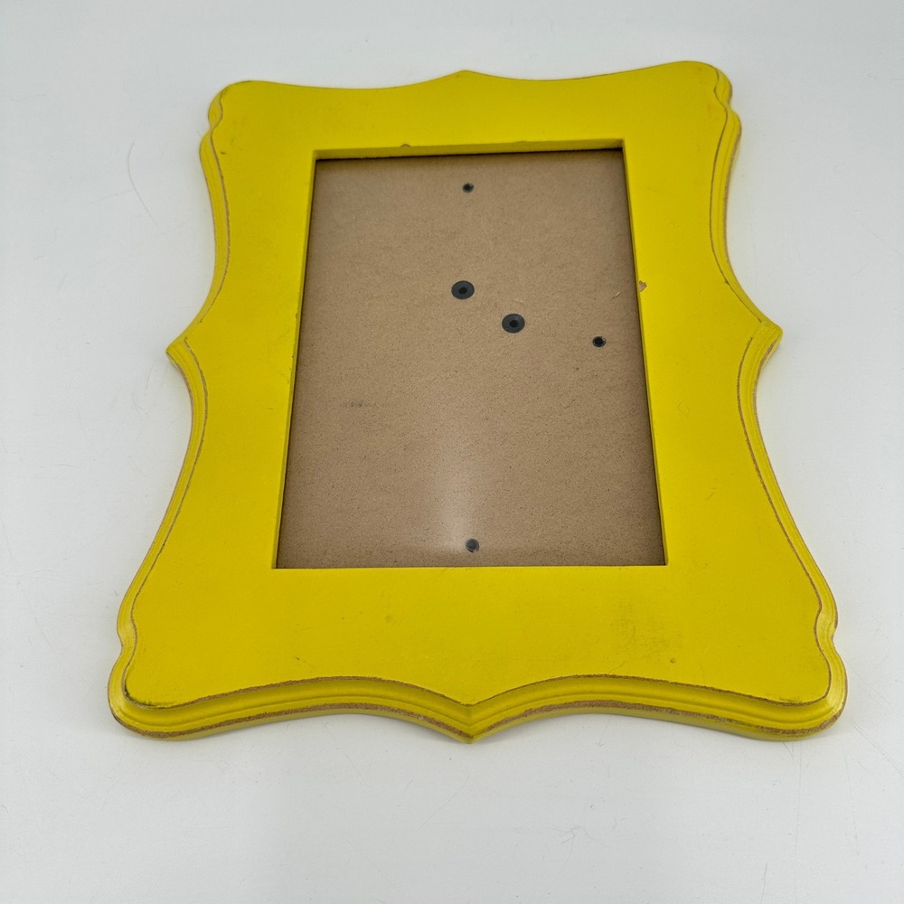 Yellow Scalloped Wood Picture Frame Distressed Rustic Wall Decor